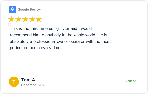 5-star Google review from Tom A. - professional owner operator